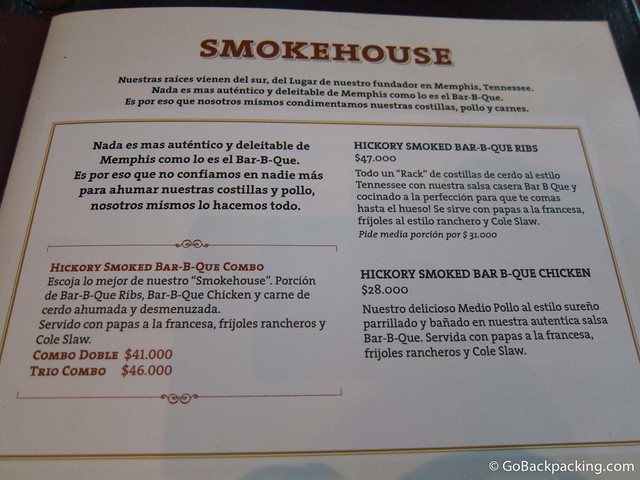 Menu An appetizing page from the Hard Rock menu