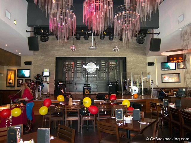 The stage Seating in front of the stage being decorated for a birthday or special event