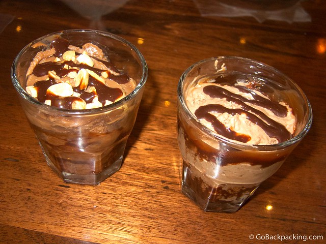 Dessert Chocolate peanut butter pie (left) and chocolate mousse (right)
