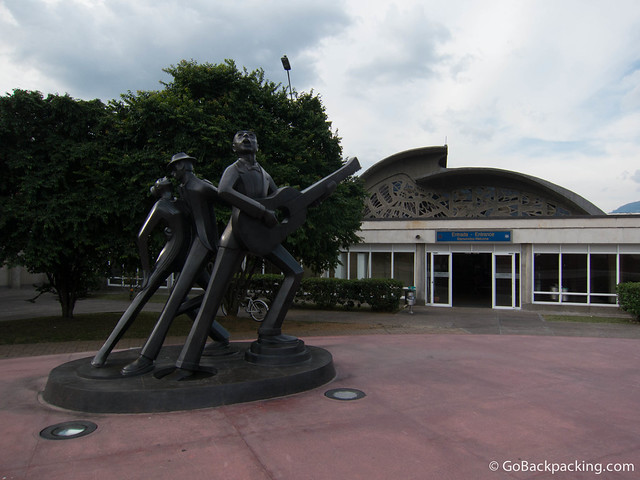 Carlos Gardel statue A tribute to Carlos Gardel, famous tango singer, stands outside one of the entrances to Olaya Herrera Airport