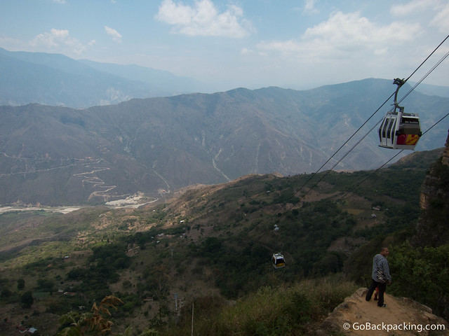 View of Chicamocha Canyon from Mesa de los Santos. Parque Chicamocha is located along the ridge in the middle of the photo