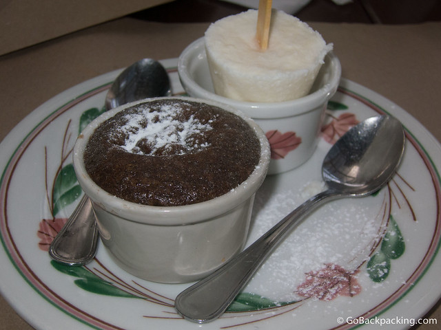 Their version of a chocolate volcano cake, served with a vanilla ice cream popsicle